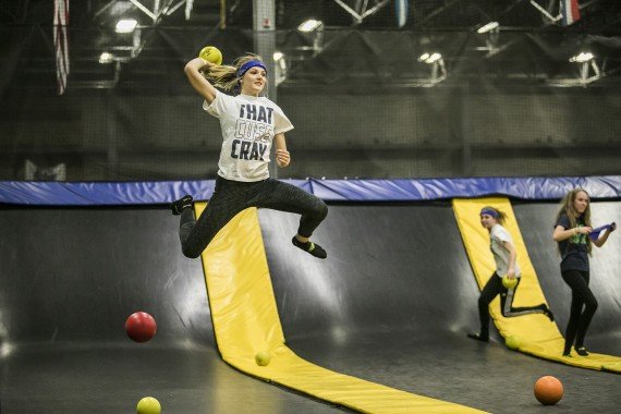 throwing dodgeball with friends