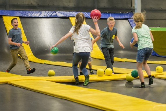 dodgeball games on trampolines